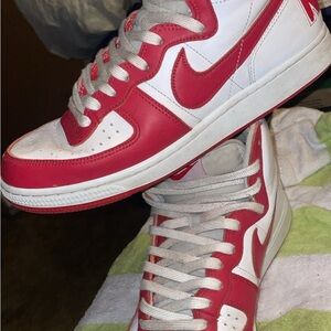 Nike Red and White High-Top Sneakers